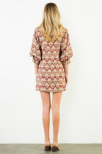 LONG SLEEVE PATTERN BUTTON DOWN DRESS--FALL MIX