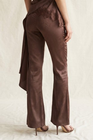 SATIN WIDE LEG TROUSERS--BROWN