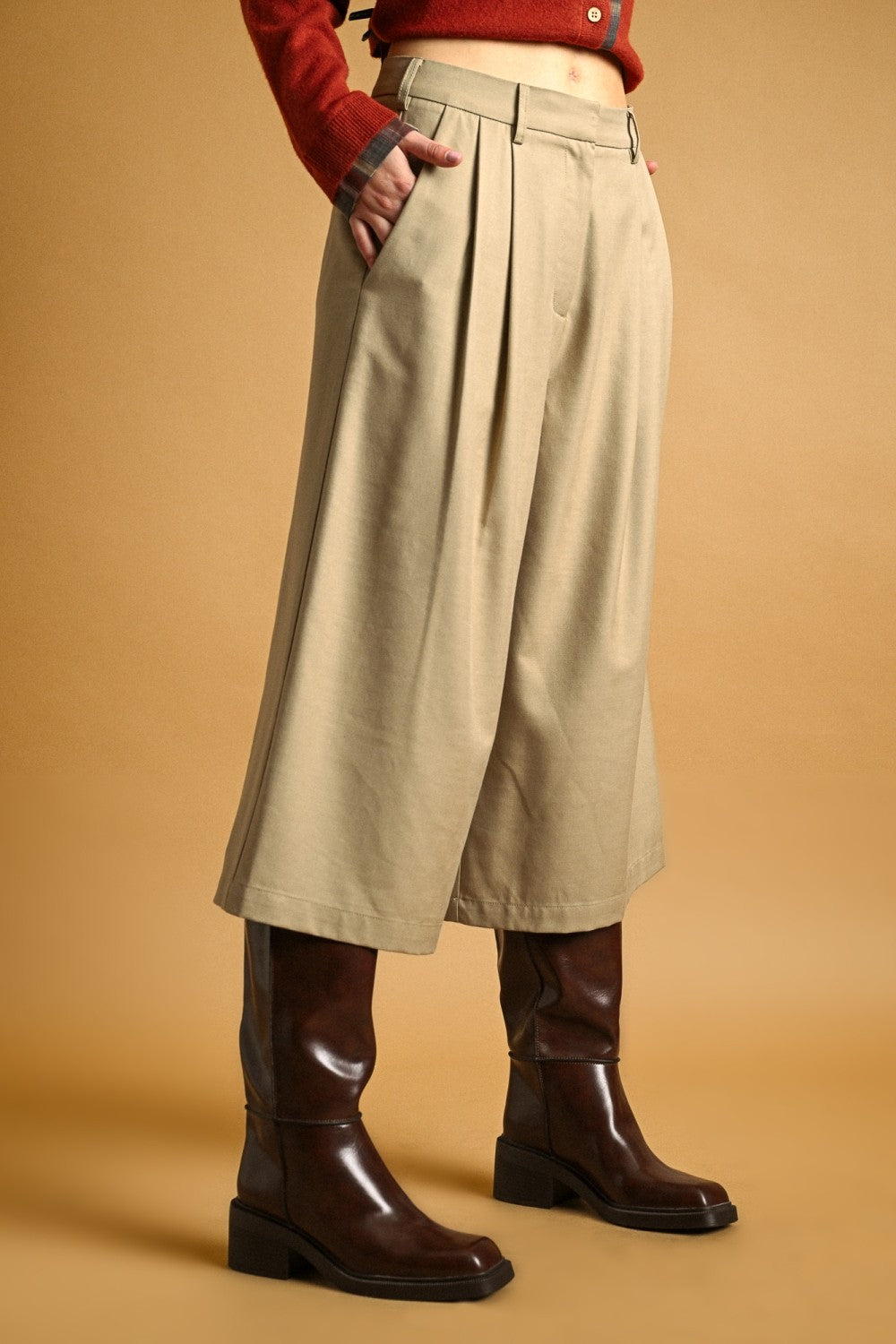 PLEATED DETAIL BERMUDAS--SAND