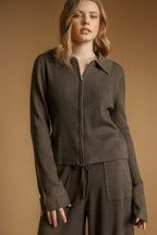 ESPRESSO RIBBED ZIP UP JACKET