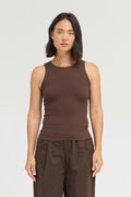 BINDING RIBBED TANK TOP--CHOCOLATE