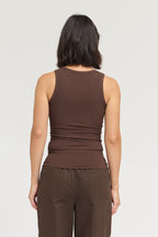 BINDING RIBBED TANK TOP--CHOCOLATE