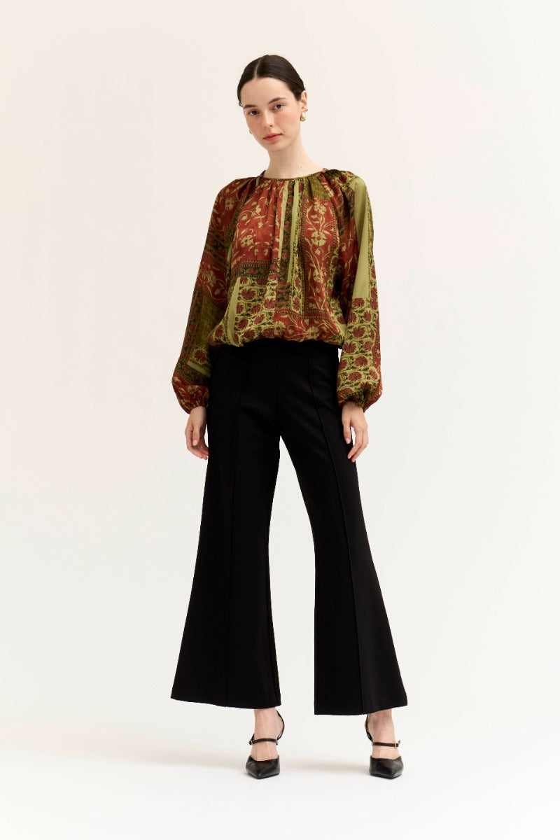 FALL FLOWY TOP--RED/BROWN MIX