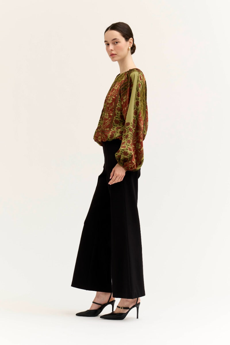 FALL FLOWY TOP--RED/BROWN MIX