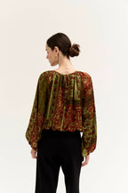 FALL FLOWY TOP--RED/BROWN MIX