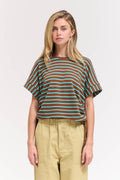 STRIPE SIDE DRAWSTRING TEE--CHOCOLATE