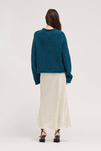SATIN MERMAID FIT SKIRT--IVORY/BLACK