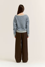 GREY SKY STRIPED V-NECK SWEATER