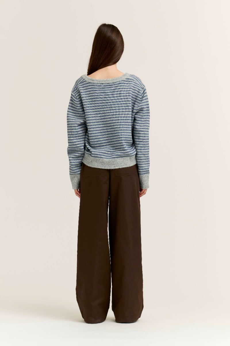 GREY SKY STRIPED V-NECK SWEATER