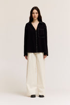 CONTRAST STITCH LS SHIRT--BLACK