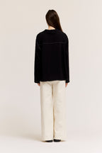 CONTRAST STITCH LS SHIRT--BLACK