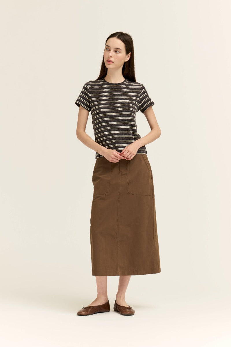 STRIPE JERSEY TEE--CHARCOAL
