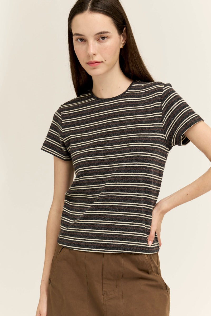STRIPE JERSEY TEE--CHARCOAL