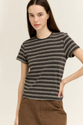 STRIPE JERSEY TEE--CHARCOAL