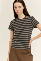 STRIPE JERSEY TEE--CHARCOAL