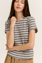 STRIPE JERSEY TEE--LT. GREY
