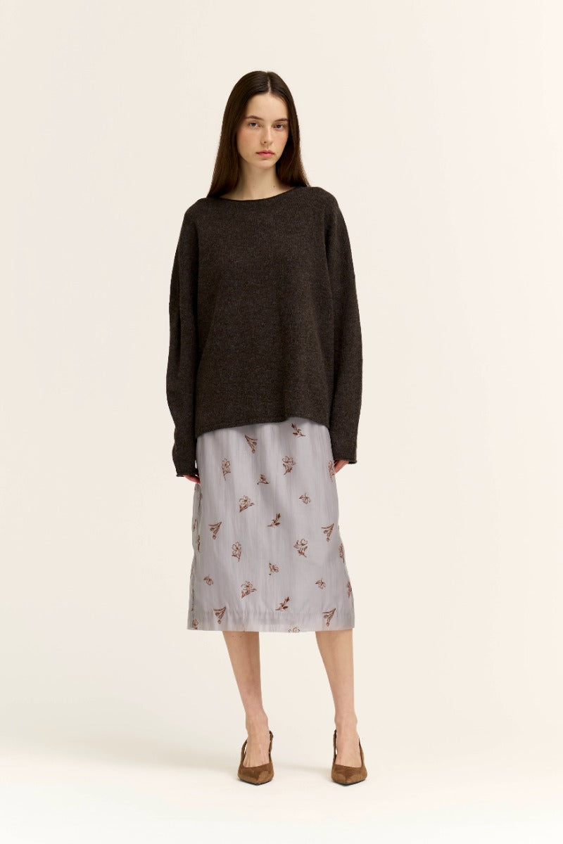 COZY BUTTON SWEATER TOP--CHOCOLATE