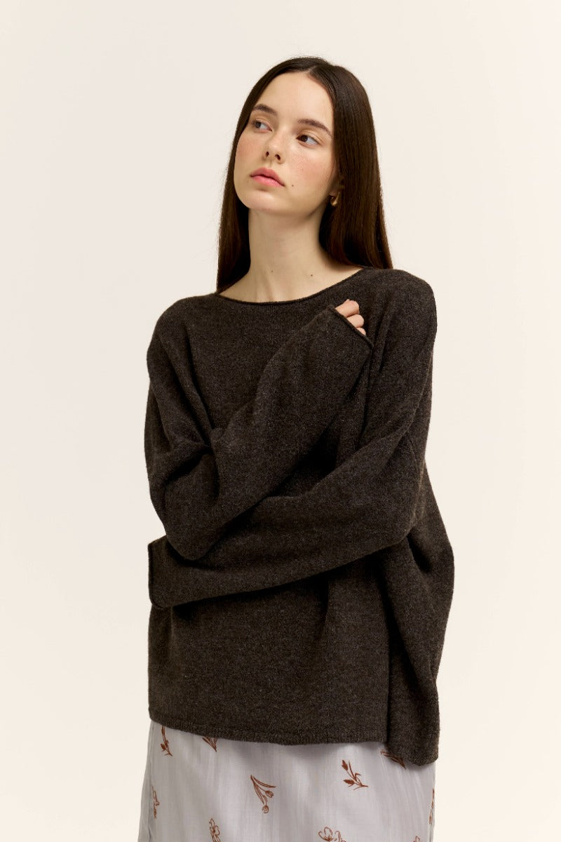 COZY BUTTON SWEATER TOP--CHOCOLATE