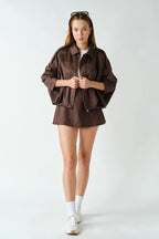 MOJAVE SUEDE BUTTON UP JACKET--COFFEE