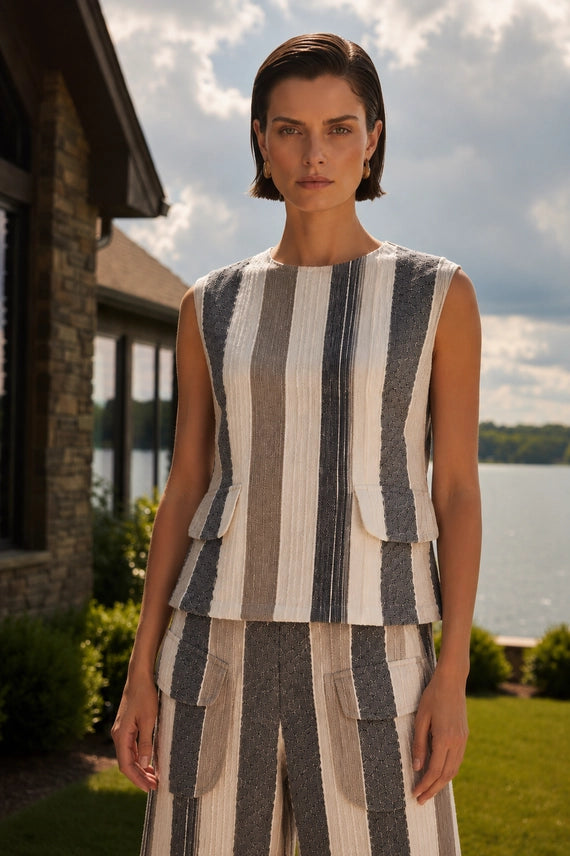 TEXTURED STRIPE SLEEVELESS TOP