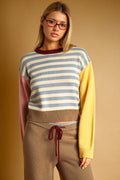 STRIPE COLORBLOCK KNIT TOP--BLUE MULTI
