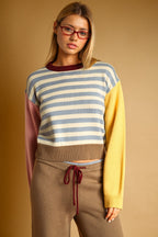 STRIPE COLORBLOCK KNIT TOP--BLUE MULTI