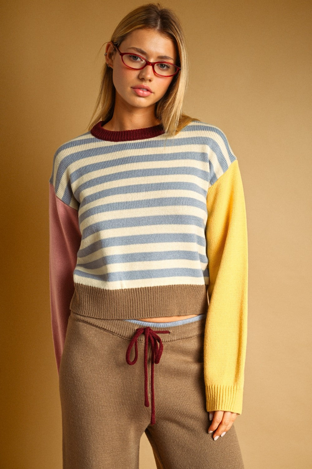 STRIPE COLORBLOCK KNIT TOP--BLUE MULTI