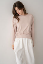 ASYMMETRIC HEM LIGHTWEIGHT SWEATSHIRT--DUSTY MAUVE