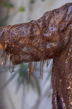 SHORT SLEEVE SEQUIN TOP--BROWN