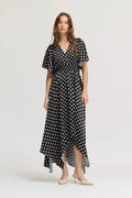 UNBALANCED SKIRT MAXI DRESS--BLACK/IVORY