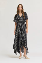 UNBALANCED SKIRT MAXI DRESS--BLACK/IVORY