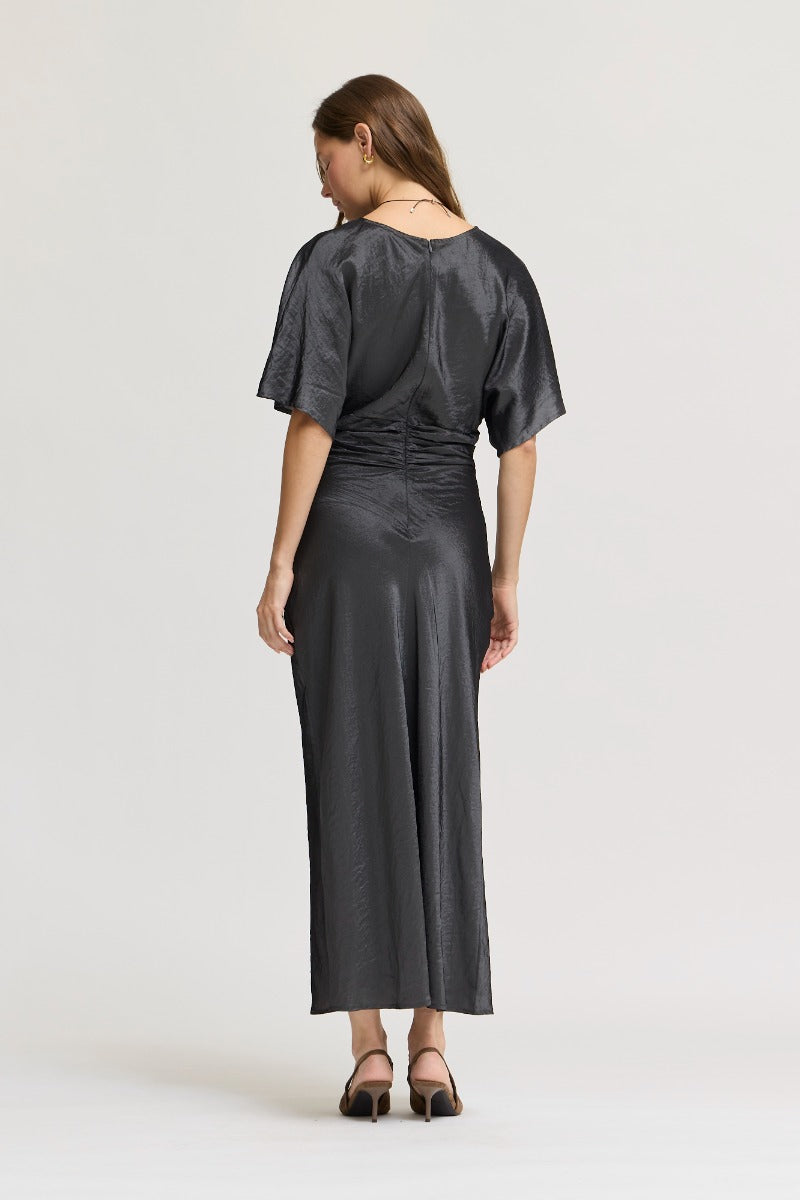 GRANITE WASH RUCHED WAIST DRESS
