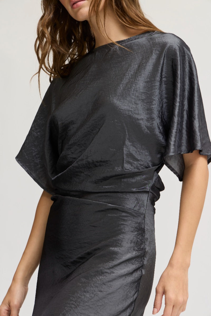 GRANITE WASH RUCHED WAIST DRESS