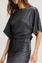 GRANITE WASH RUCHED WAIST DRESS