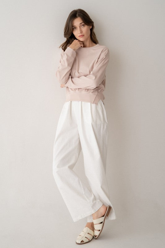 ASYMMETRIC HEM LIGHTWEIGHT SWEATSHIRT--DUSTY MAUVE