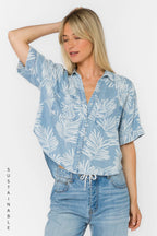 VELVET HEART BRANDON PALM LEAF SHIRT--BLUE MIX