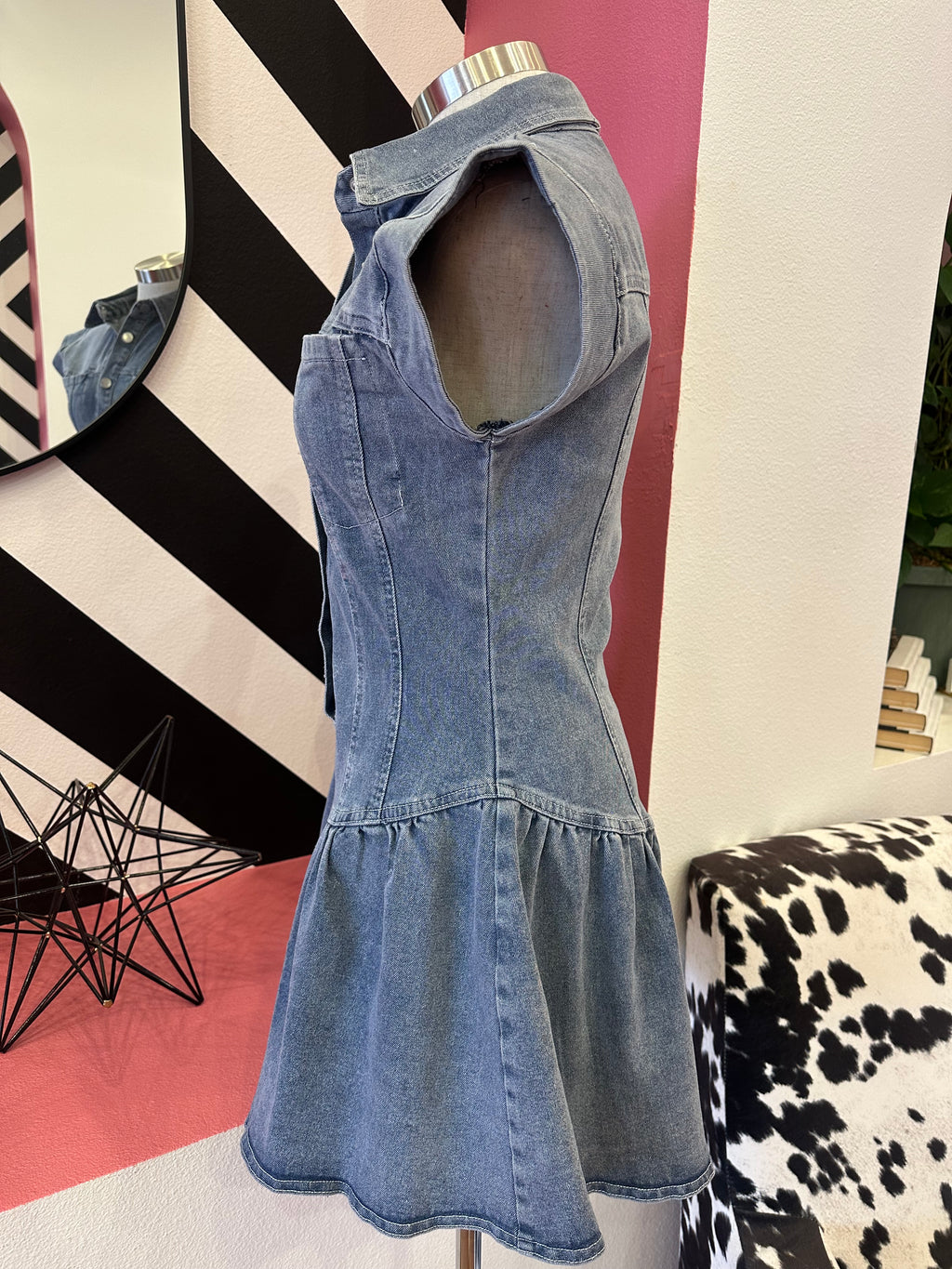 DENIM SNAP FRONT SKIRT STYLE ROMPER