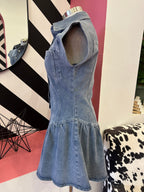 DENIM SNAP FRONT SKIRT STYLE ROMPER