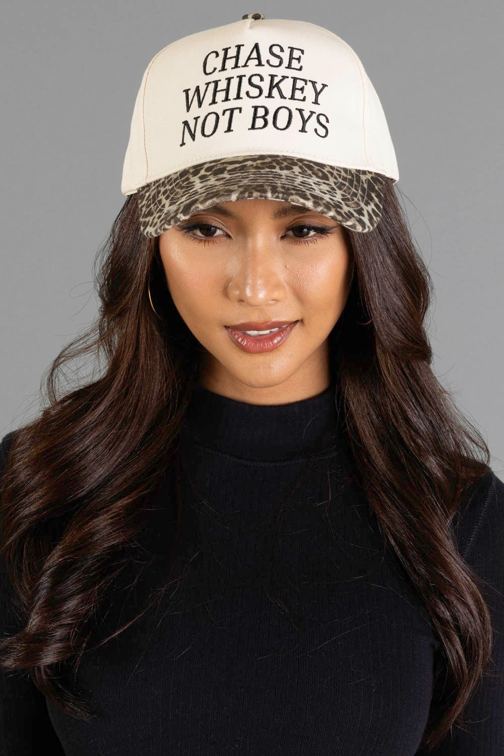 CHASE WHISKEY NOT BOYS LEOPARD/IVORY TRUCKER HAT