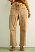 STRIPED BARREL PANTS W/ BELT--CAMEL
