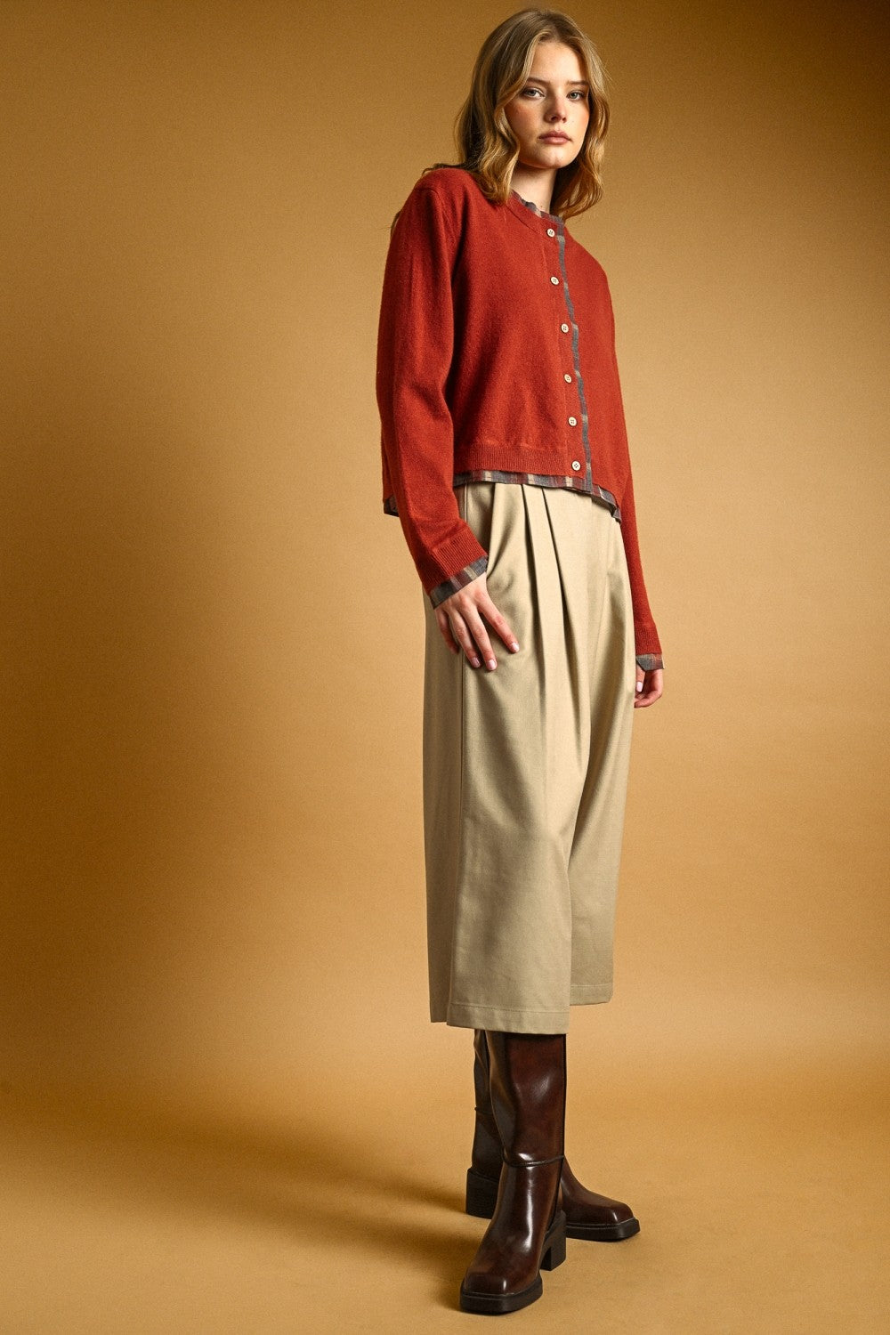 PLEATED DETAIL BERMUDAS--SAND