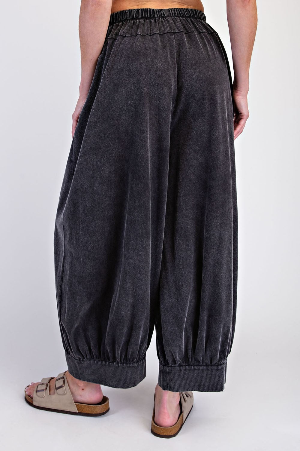 MW COTTON WIDE BALLOON PANTS--BLACK