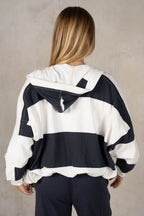 STRIPE SLOUCHY HOODIE JACKET--NAVY