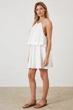 HALTER DRESS WITH LAYERED BODICE AND SWING FIT--OFF WHITE