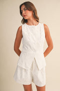 TWILL EYELET SHORTS--WHITE