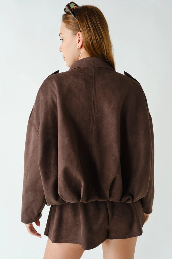 MOJAVE SUEDE BUTTON UP JACKET--COFFEE