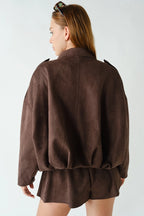 MOJAVE SUEDE BUTTON UP JACKET--COFFEE
