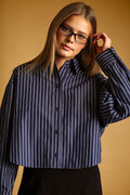 STRIPED BUTTON DOWN TOP--NAVY