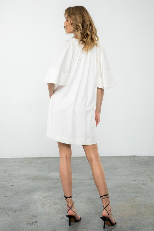 FLUTTER BELL SLEEVES DRESS--CREAM