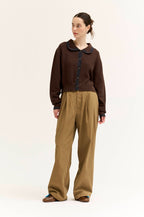 DARK CHOCO SCALLOP EDGE CARDIGAN